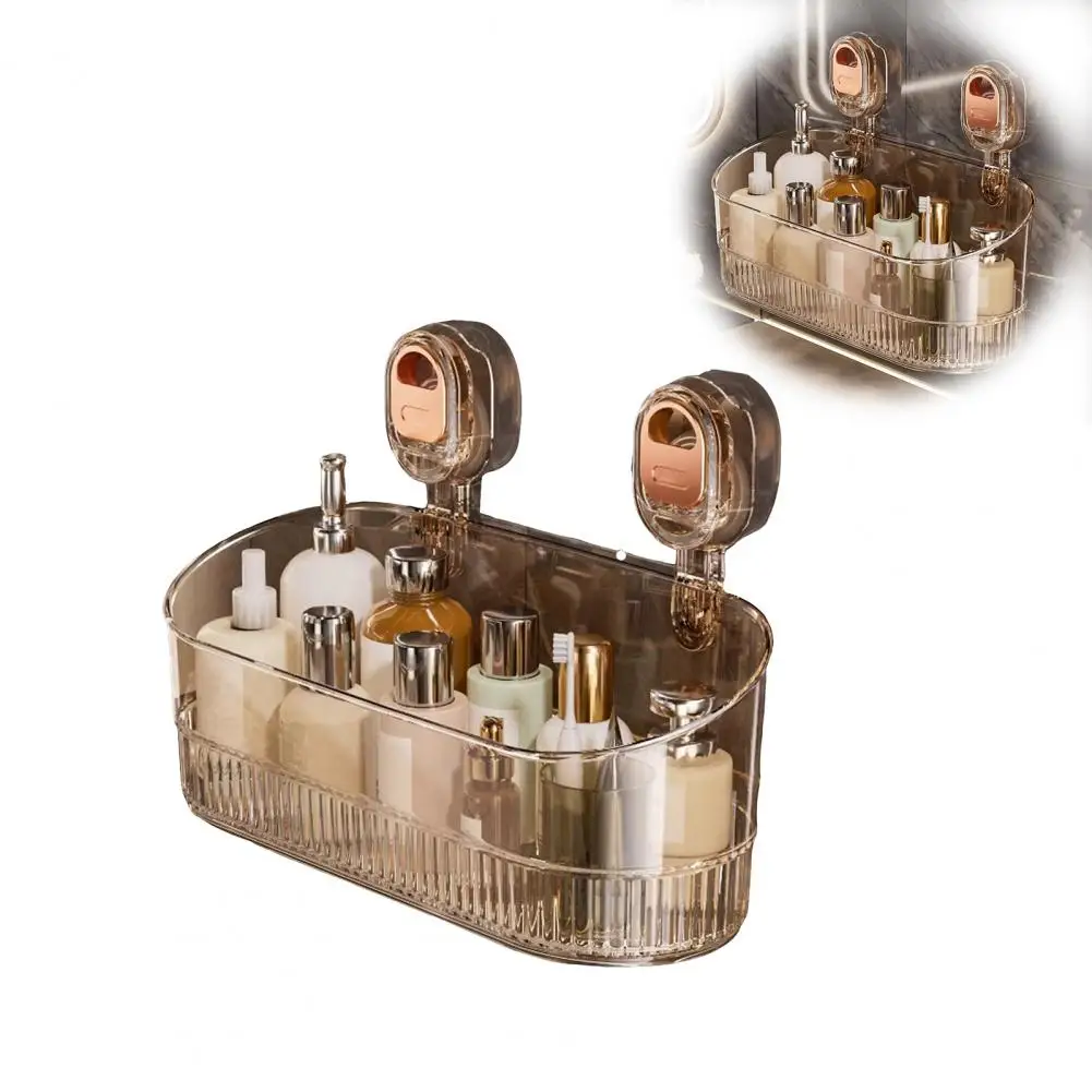 Bathroom Storage Shelf Water-resistant Suction Storage Capacity Storage Rack with Strong Load-bearing Easy Install No-drill
