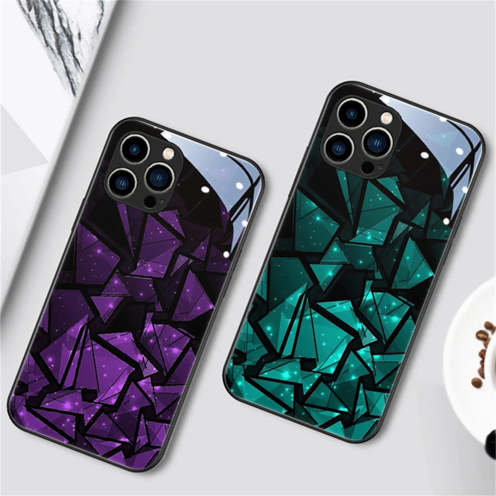 Glass Fragments Design Smart LED Light Up Glowing Luminous Phone Case For iPhone Air 17 16 E 15 14 13 12 11 Pro Max Plus XR XS