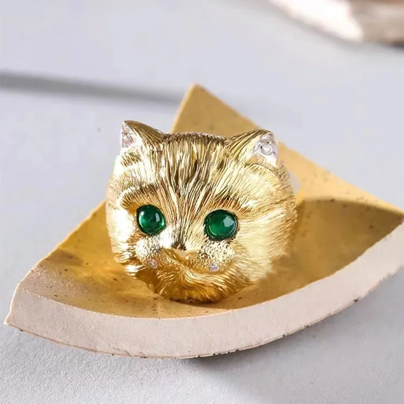 New fashion personality cute golden cat head AAA zircon rings for womenProm Party Anniversary Sisters Bestie Gifts Jewelry