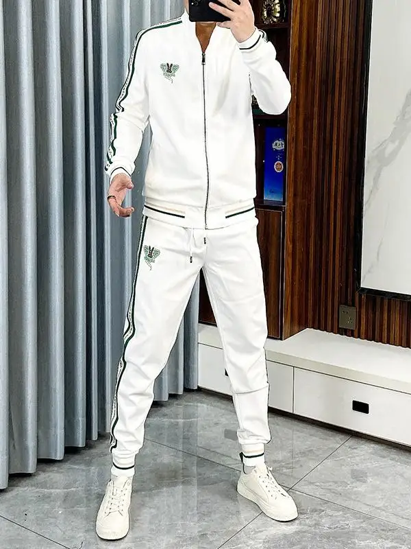 

Men's Fashionable Knitted Belt Cardigan Hoodie Two-Piece Set Embroidered Casual Sportswear Autumn Collection Long Pants Sleeve