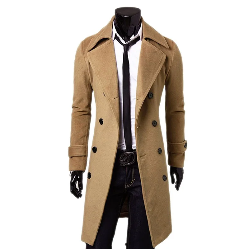 Trench Coats Men Double Breasted Overcoats Casual Wool Blends Business Long Jackets Men Leisure Overcoats Fit Blends Coat 3XL