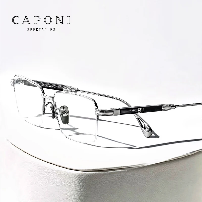 CAPONI Prescription Vintage Men Glasses Frame Pure Titanium Anti Blue Light Luxury Eye Glasses Brand Designer Spectacles PJ7566