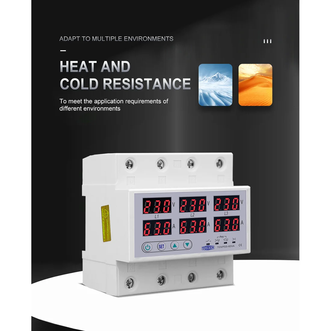 ABUL-TOMZN Din Rail 3 Phase Voltage Relay 3P+N Voltmeter Ammeter Over And Under Voltage Monitor Relays Protector 63A 230V With N