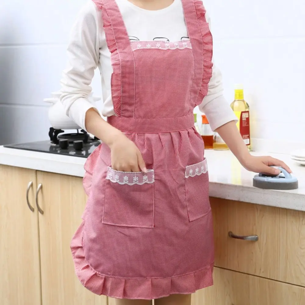 Adjustable Lovely Cooking Lace Waterproof Kitchen Work Clothes Princess Skirt Apron with Pockets