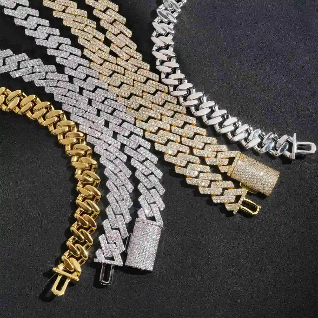 

Iced Out 15mm VVS D Moissanite Cuban Necklace Hip Hop 925 Silver Necklace Moissanite Cuban Link Chain