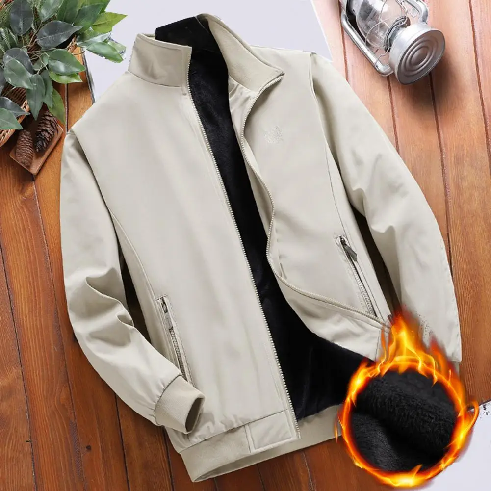 

Men Overcoat Ribbed Cuff Coldproof Cozy Warm Zipper Jacket Coat Long Sleeve Windproof Pockets Jacket