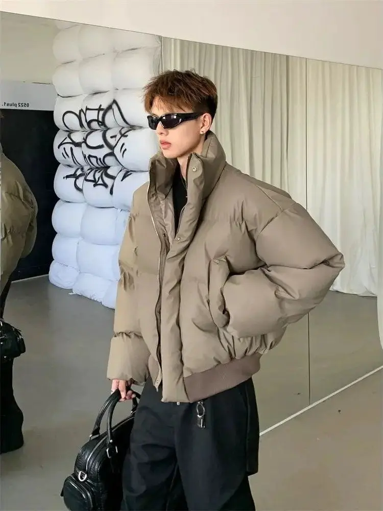 

American Sle ort PU Leather down Jaet Men's Winter Thi Warm Loose Haome Wa-Free Cotton Coat Waterproof And Warm