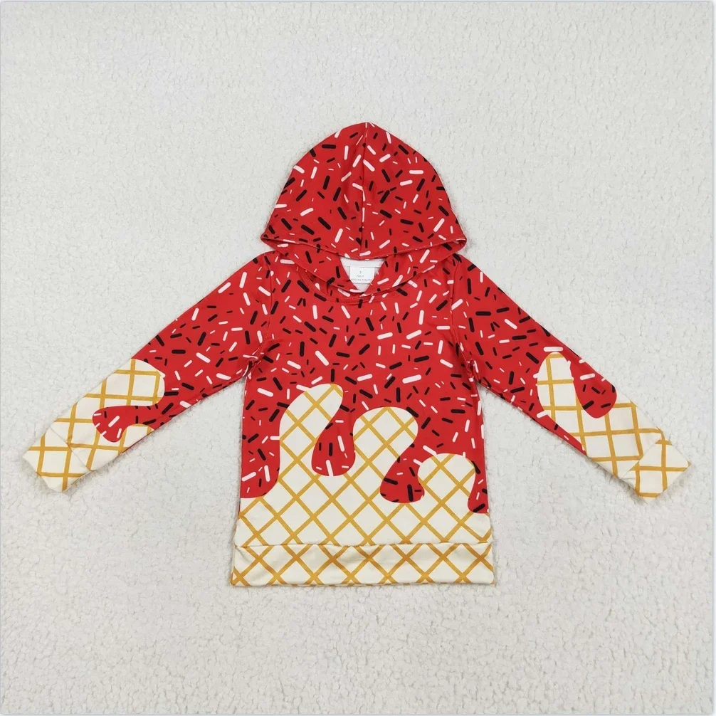 

Wholesale Baby Boy Sweatshirt Children Hooded Red Ice Cream Drip Toddler Long Sleeves Sportswear Shirt Kids Clothes Hoodie Tops