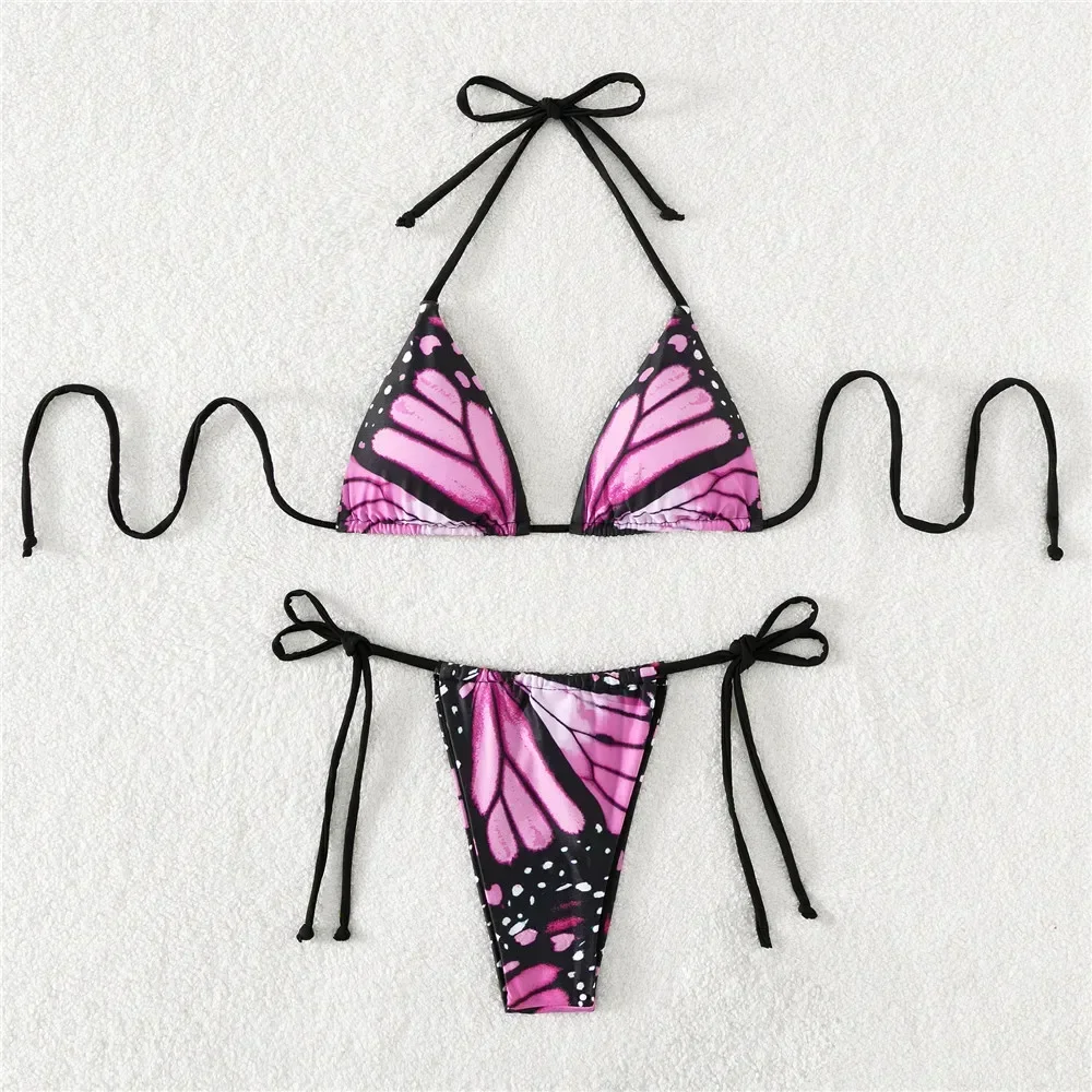 Sexy Butterfly Print Swimwear String Bikinis Set Micro Extremo Mini Thong Swimsuit Women Bathing Suit Triangle Bikini 2026 Mujer view 6