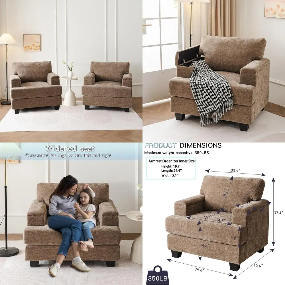 

pair of oversized living room chairs with comfortable accent chair and armrest organizer, upholstered modern armchair with thick