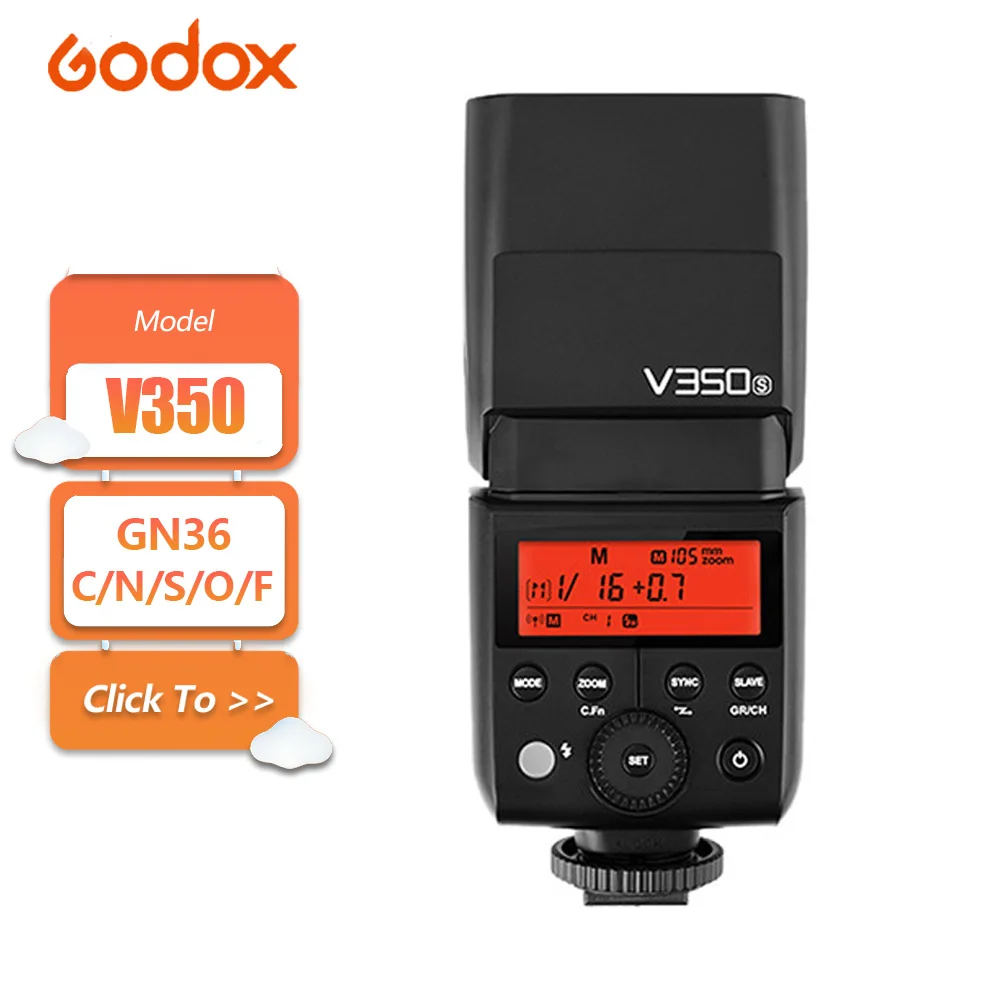 

Godox V350S V350C V350N V350O V350F TTL Camera Flash with 0.1-1.7s Recycle Time Hi-Speed Sync for Sony Nikon Canon Fuji Olympus