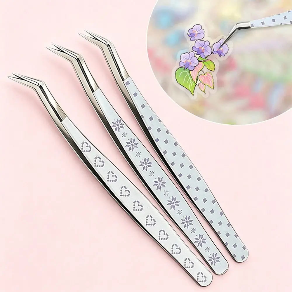 Metal Curved Stickers Tweezers High Precision Cartoon False Eyelash Tweezers Anti-static Eyelash Curler Miniature Scene Stickers