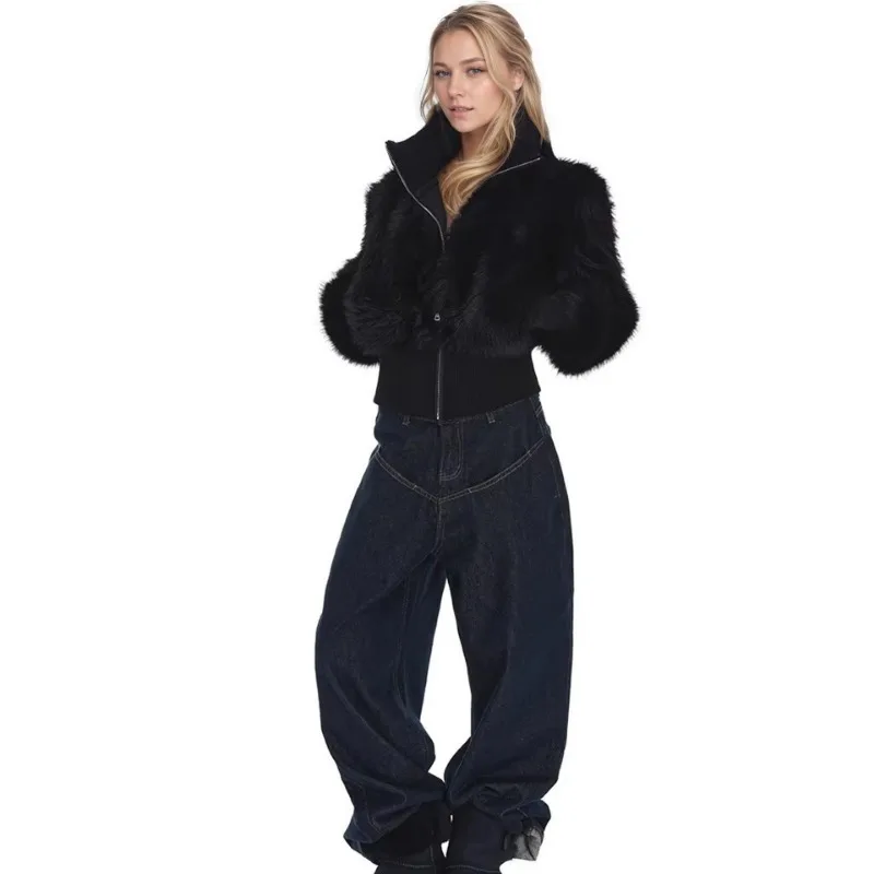 الفاخرة عالية الجودة الوقوف طوق رقيق الثعلب الفراء فو الفراء معطف المرأة الجديدة الخريف الشتاء قصيرة سستة معطف الفرو العلامة التجارية سترة الاتجاه