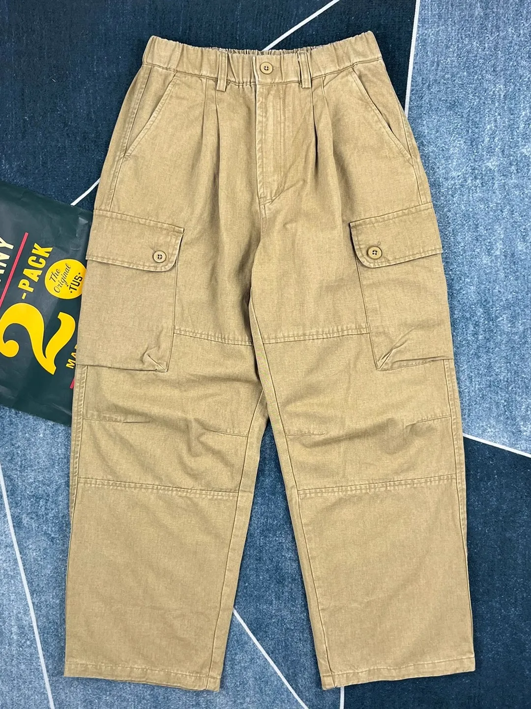 

Men's Casual Cotton Work Trousers Spring Autumn Loose Straight American Khaki Multi-ket Loose Elastic Waist Long Pants