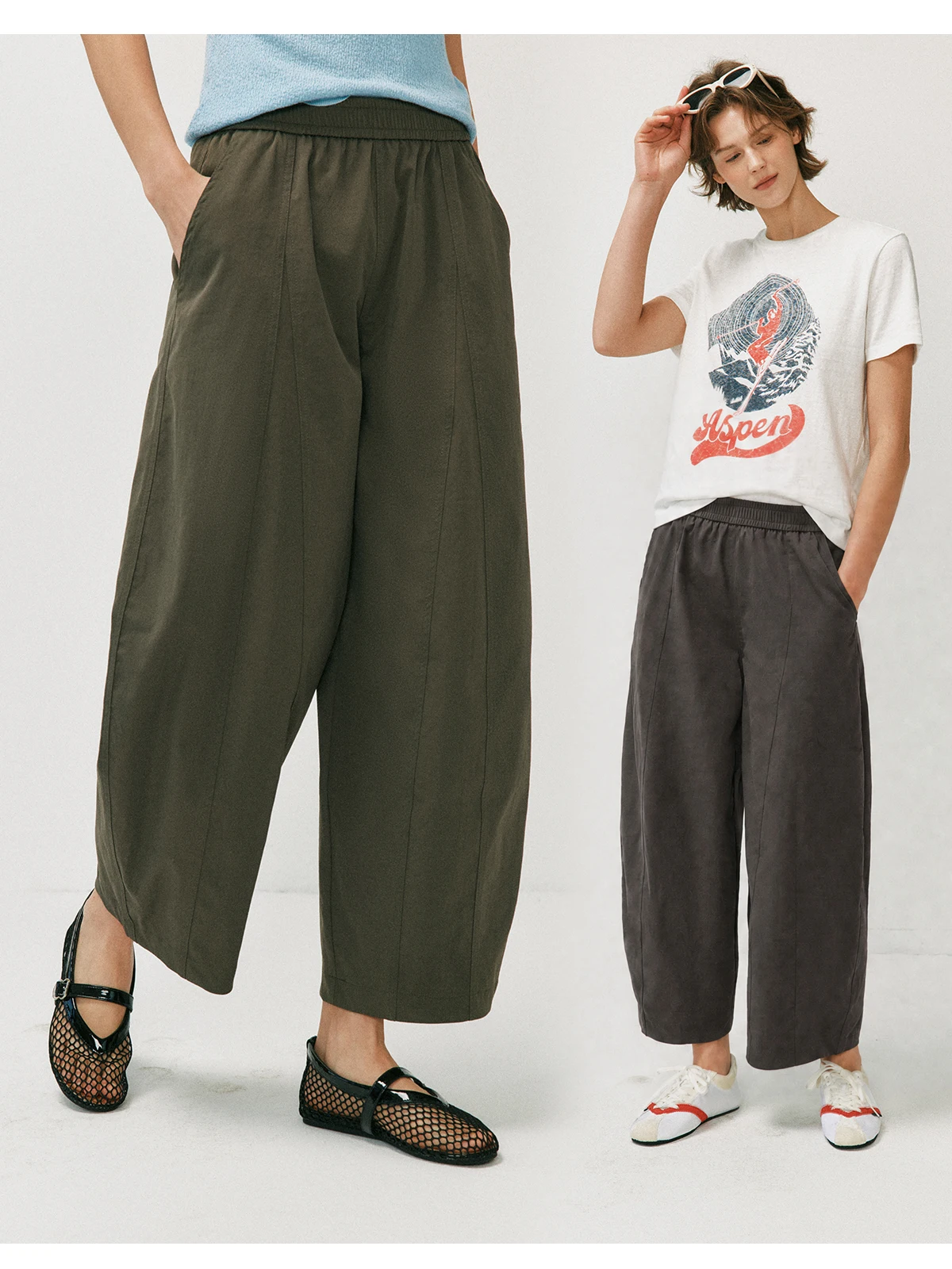 Slimming Wide Leg Pants Women's Loose Fit Quick Dry Elastic Waist Balloon Pants Airy Anti-Wrinkle Casual Style Polyester Fiber