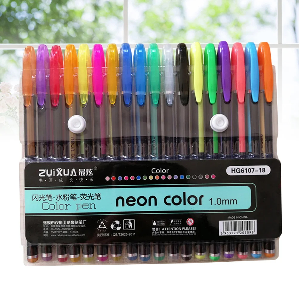 

18 Colors Gel Ink Pen 10mm Neon Color Pen Set Craft Drawing Painting Coloring Books Gift (Assorted Color)