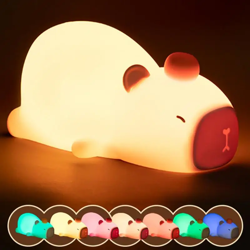 

Silicone Night Light Lying Capybara Nursery Nightlight Atmosphere Bedside Lamp 7-Color Dimmable Adorable Night Light For Bedroom