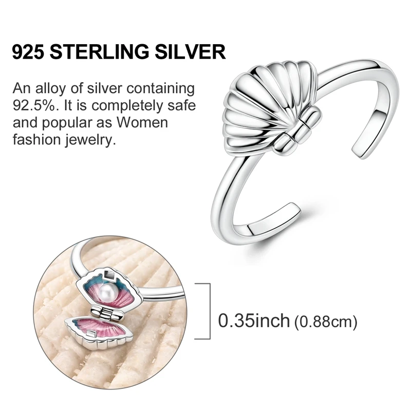 Original 925 Sterling Silver Seashell Open Rings For Women Girls Jewelry Birthday Anniversary Gifts view 4
