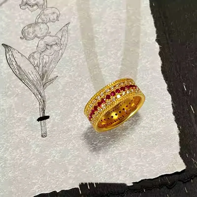 

Real 18K Gold Ring for Woman Three Rows of Starry Ring Luxury Quality Fine Jewelry AU750 Ring Party Gift