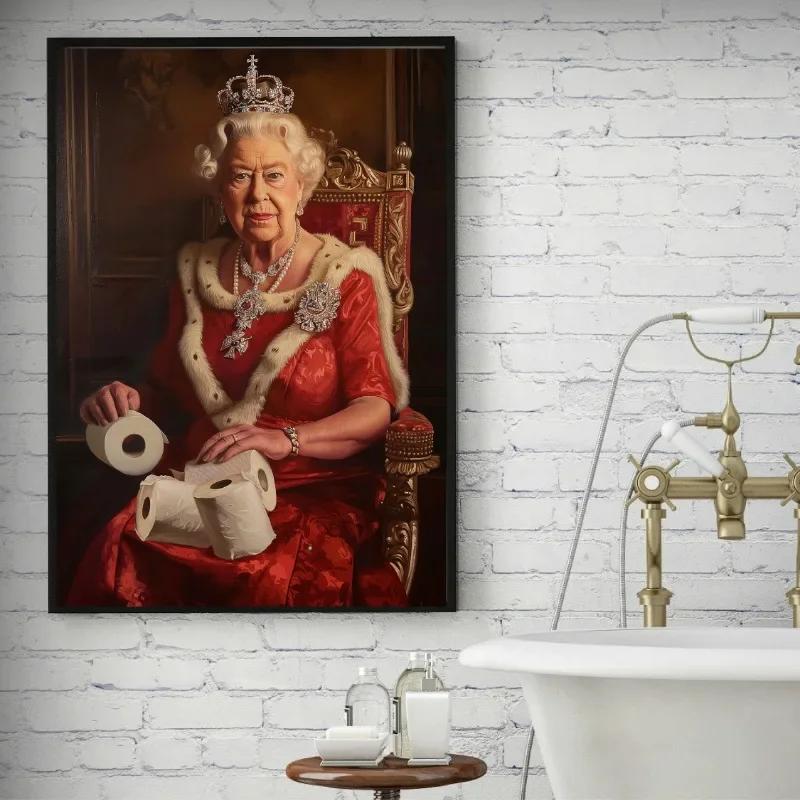 Vintage Queen Portrait Art Posters Print Toilet Humor Wall Pictures Retro Canvas Painting for Funny Bar Bathroom Decor