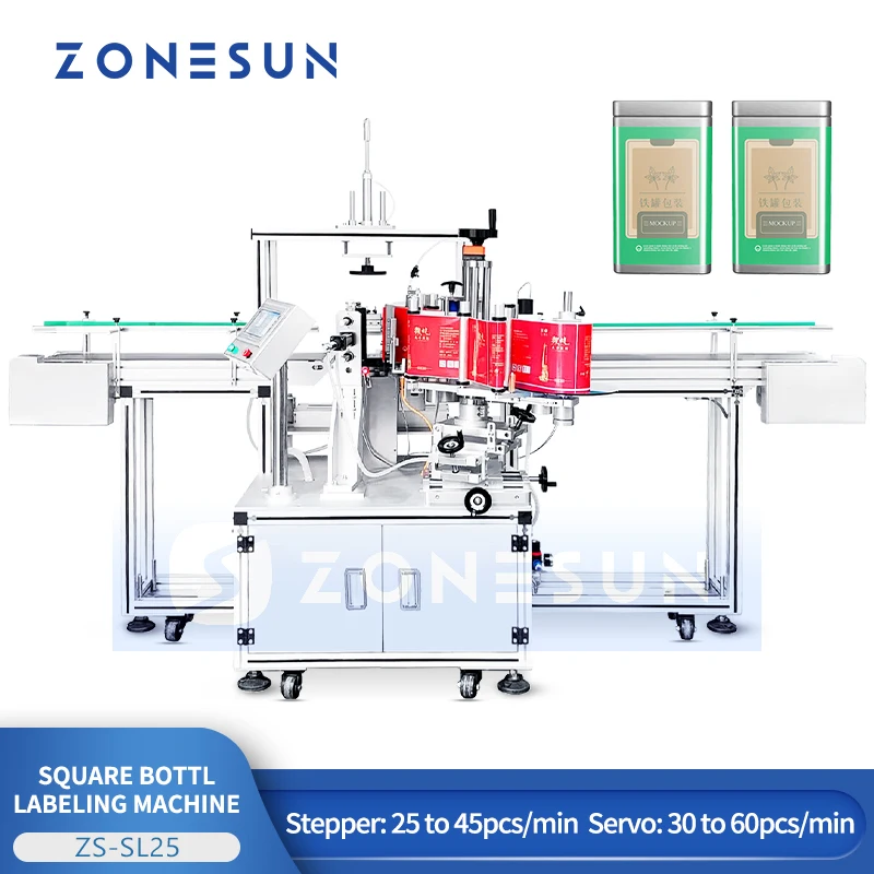 Zonesun ZS-SL25 Etikettenapplikator für quadratische Flaschen – automatische Etikettiermaschine zum Umwickeln für quadratische Flaschen