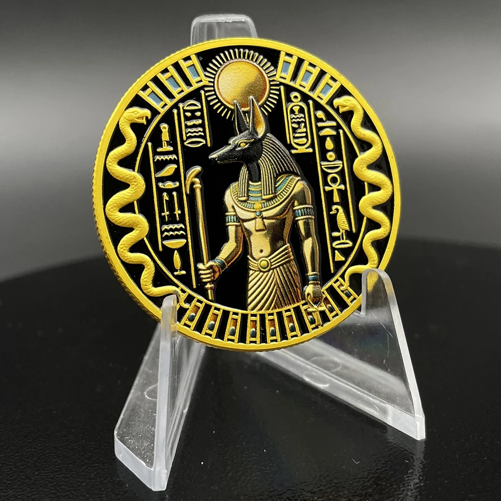 ‌Ancient Egyptian Mythology God Anubis Challenge Coin Sacred Scarab Beetle Commemorative Gold-Plated Coin Collection view 5