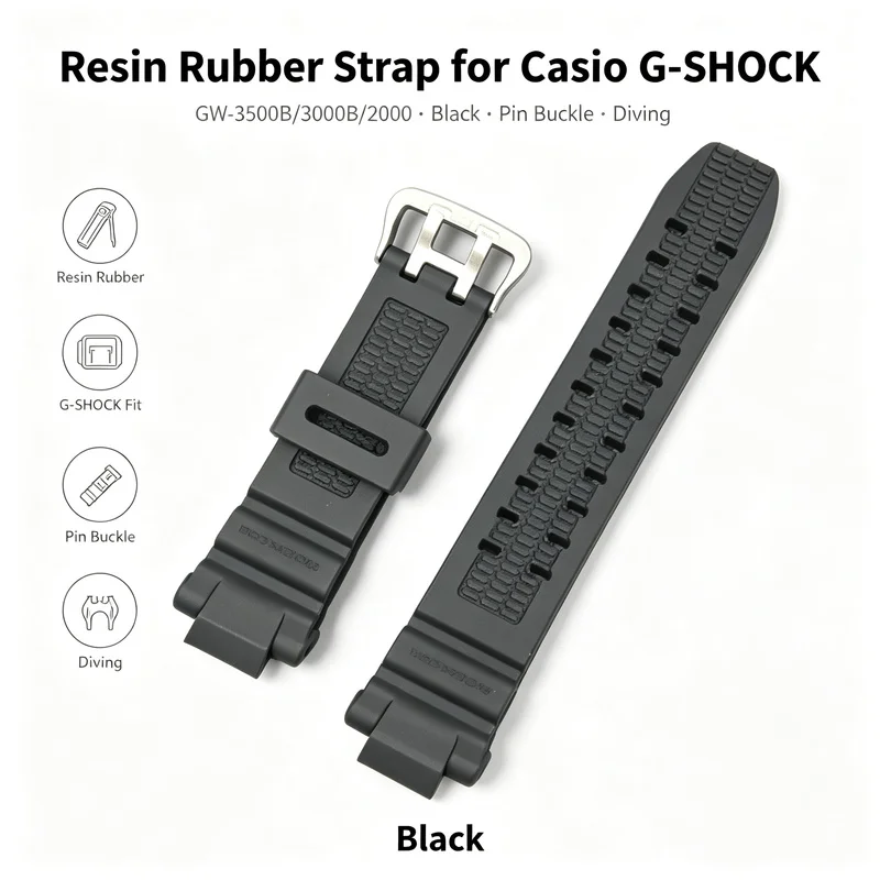 Premium Resin Rubber Strap for Casio G-SHOCK GW-3500B 3000B 2000 Black Pin Buckle Honeycomb Diving Men Replacement Watch Band