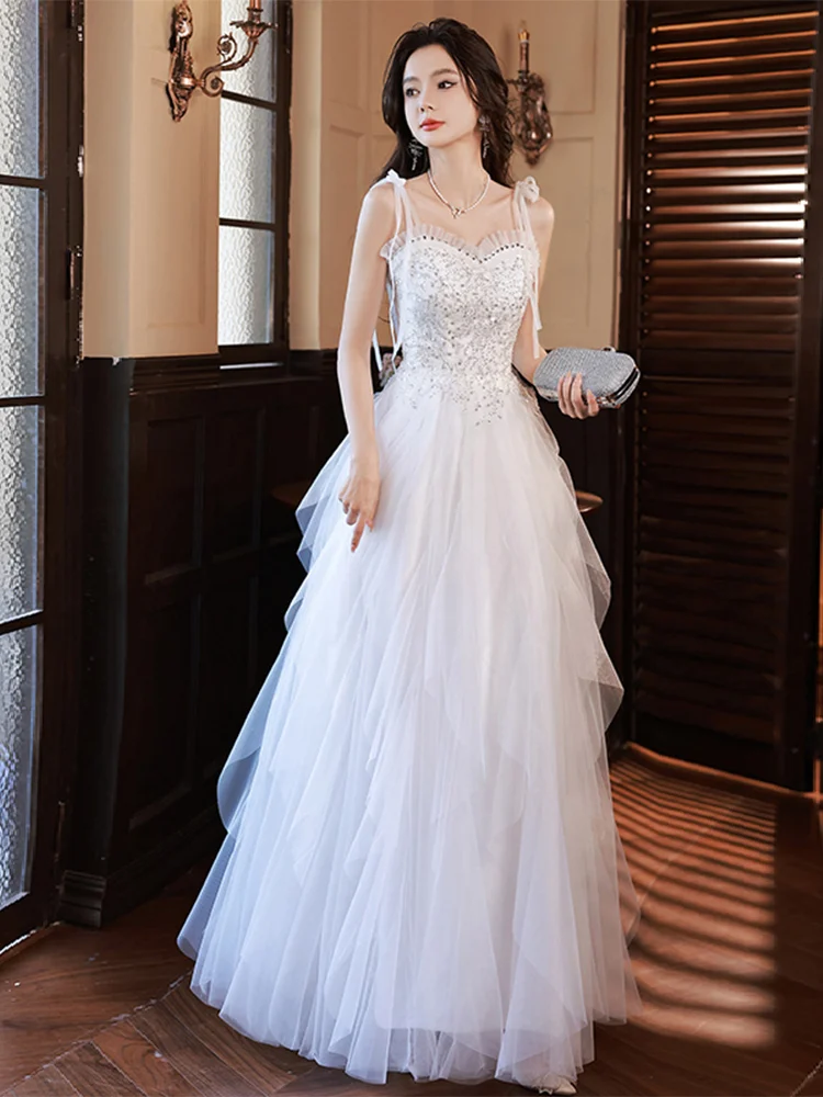 

Ele White Evening Gown with Sa Birthday Host Princes Sle Wedding Ceremony aduation Ball Gown for Women