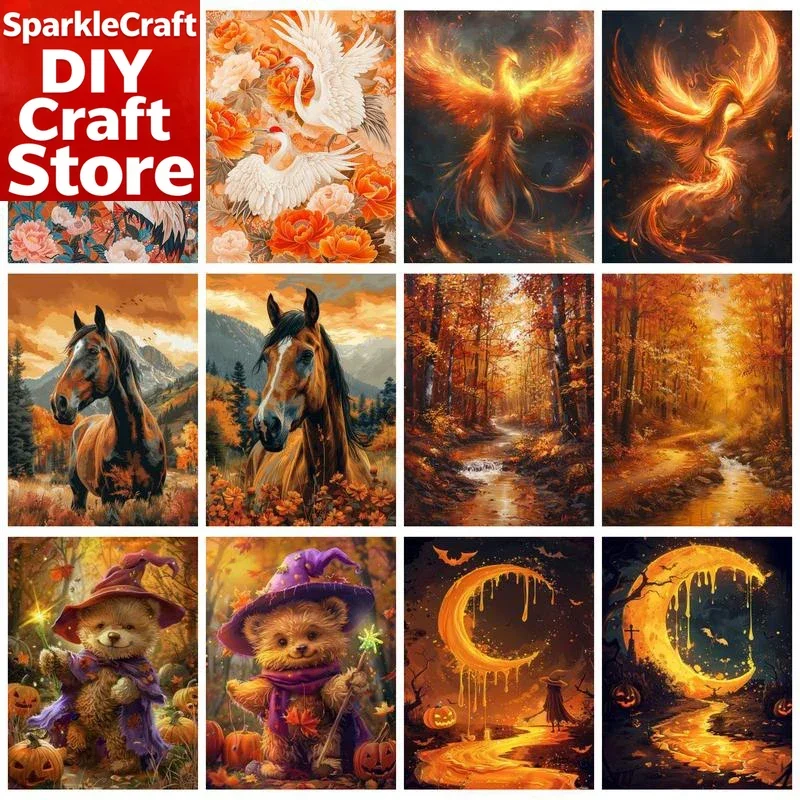 1PC frameless  DIY 5D Red Crowned Crane Diamond Painting Full Round/Square Horse Modern Moon Embroidery Set Phoenix Decor For Ho