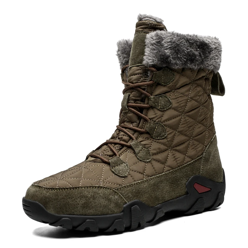 

Men's everyday outdoor cotton boots, snow boots, hiking boots with fleece lining, warm high-top lace-up, waterproof upper