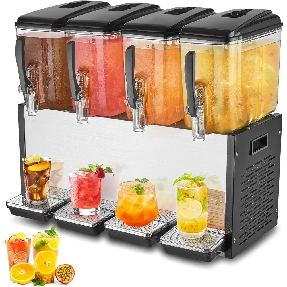 

commercial beverage dispenser, 4 tanks 12 l / 12.7 qt per tank juice dispenser, 510w stainless steel ice tea drink machine with