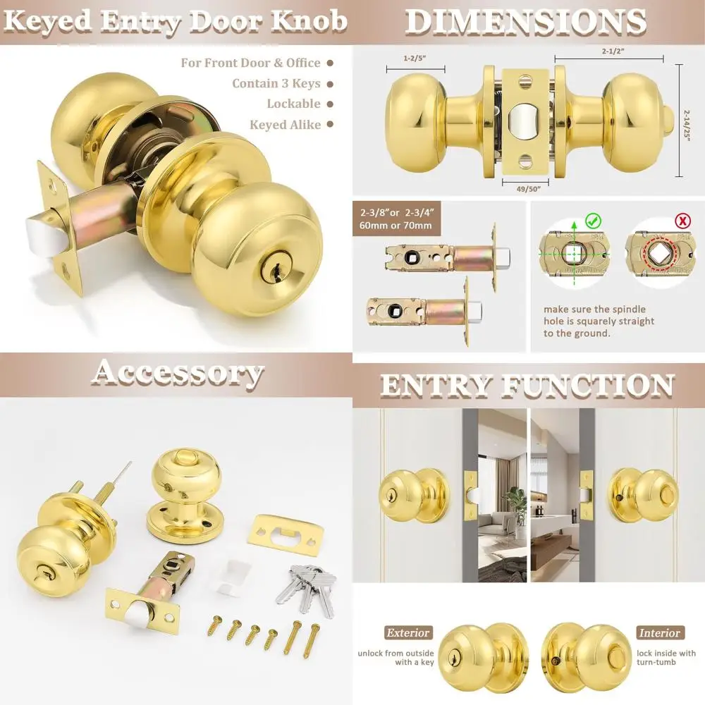 

Полированный латунный комплект замков с одинаковым ключом и 6 круглыми дверными ручками-шариками