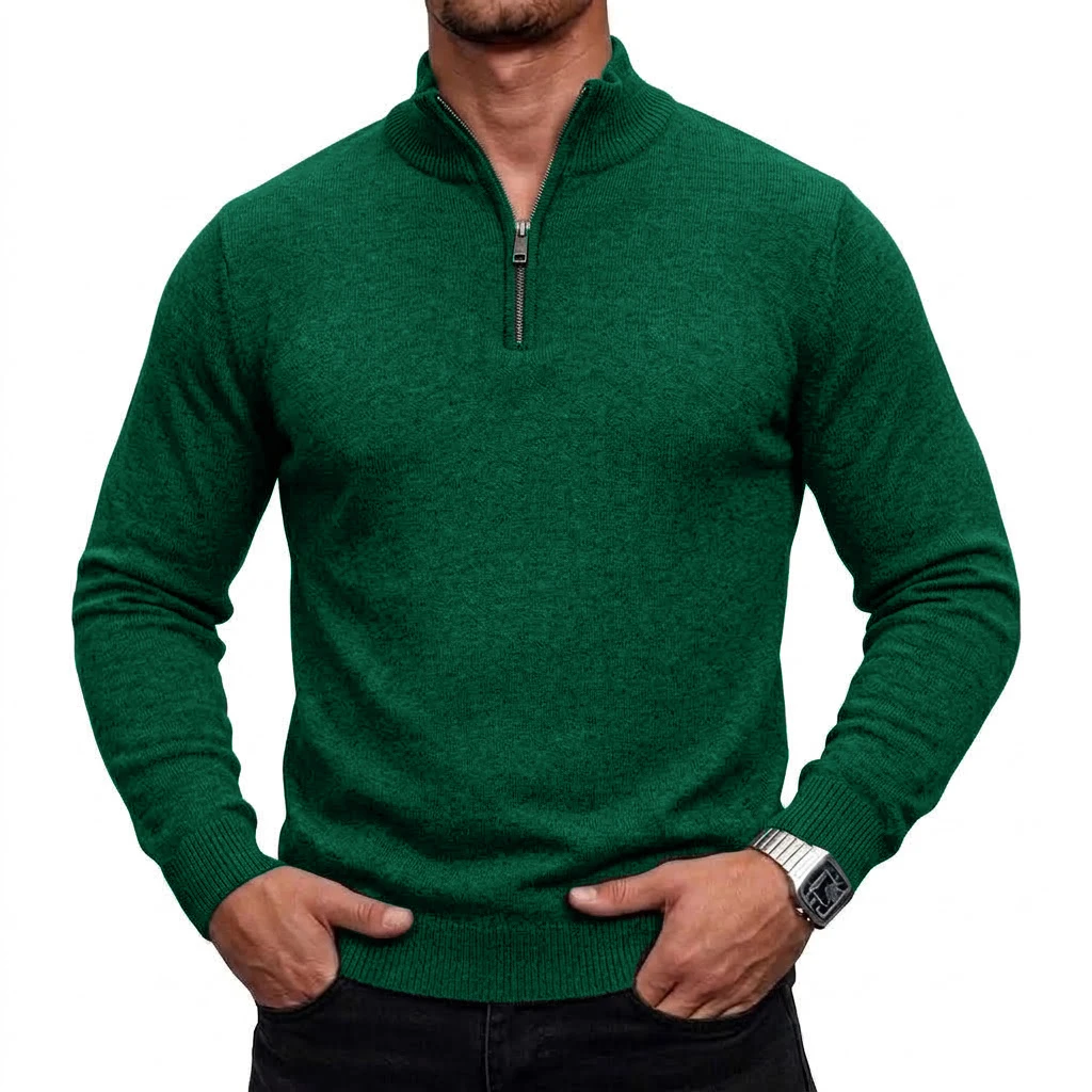 Neuer Herren-Pullover mit Reißverschluss, Slim Fit, Stehkragen, Lässiger Langarm-Strickpullover, Warmes Oberteil für den Winter, Strickbekleidung – Detail 13