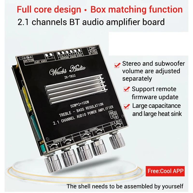 

ZK-TB22 Bluetooth Power Amplifier Board 2.1 Channel Mini Wireless Audio Digital Amp Module Speakers 50Wx2 100W TPA3116D2