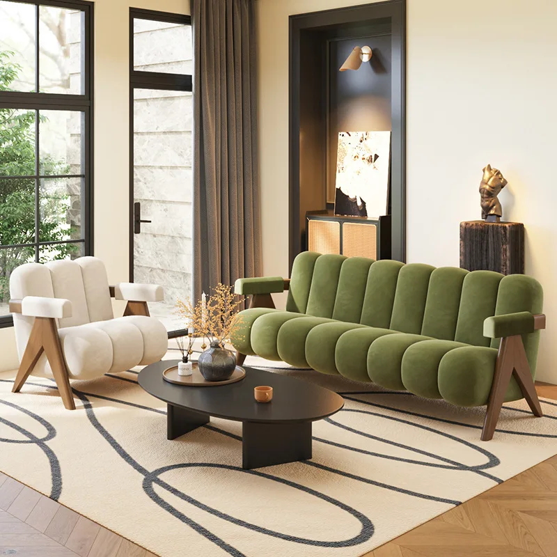 أريكة صينية قديمة تجارية بسيطة، مجموعة أريكة استقبال منزلية صغيرة على الطراز الكريمي، أريكة قماشية #4