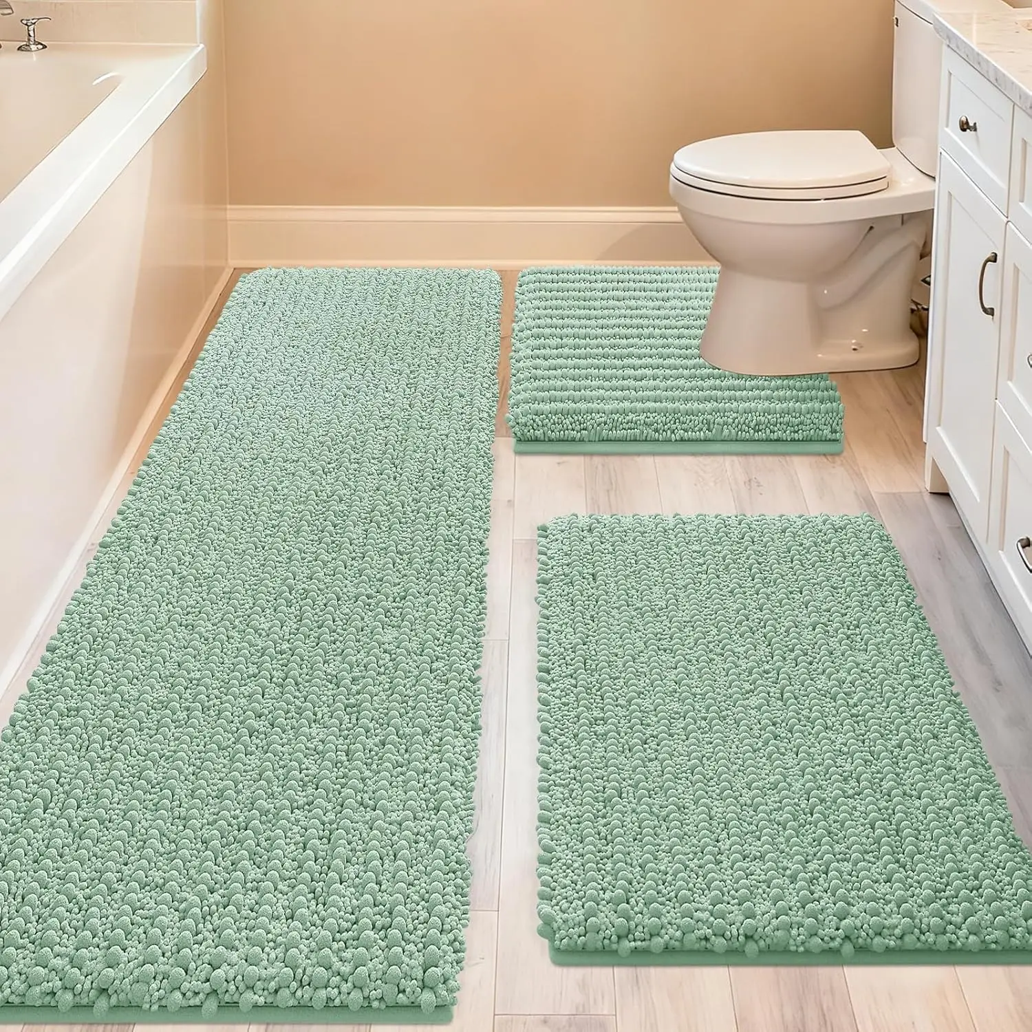 

Extra Large Bathroom Rug Set, 3-Piece Ultra Soft Absorbent Mats, Non-Slip Chenille for Bathroom Bedroom Kitchen