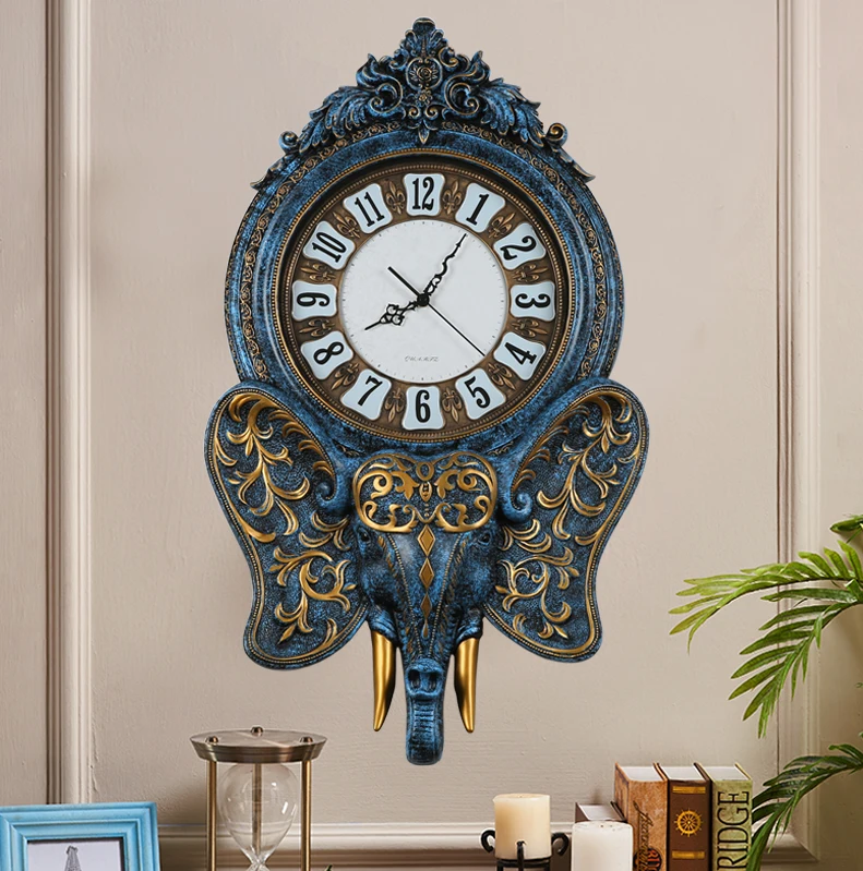 European elephant wall clock living room American quiet villa decoration fashion large wall watch art clock decoration