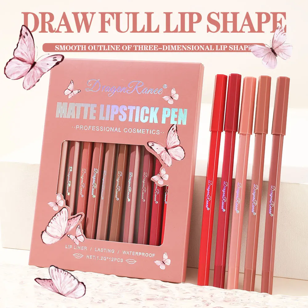 12色マットリップライナーセット ベルベット仕上げ 長持ち 防水ペンシル プロ仕様リップ輪郭キット フルコレクション