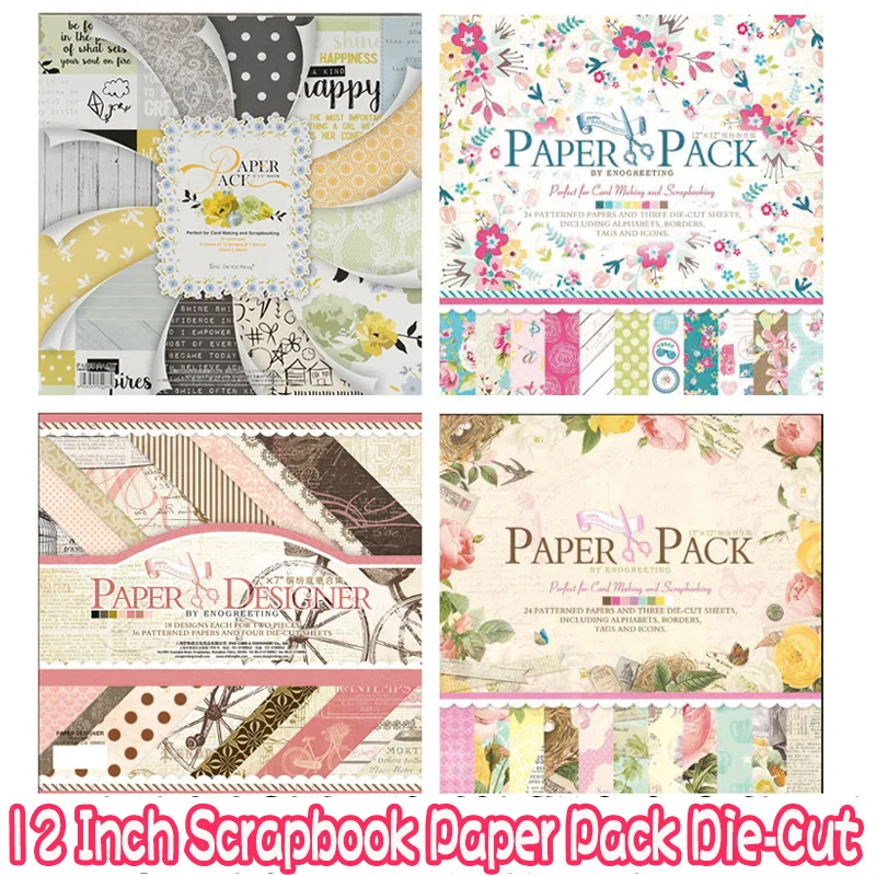 12 Inch Scrapbook Paper 24 Sheets Die-Cut Embellishment Alphabet Frame Patterned Paper Pack Decorations