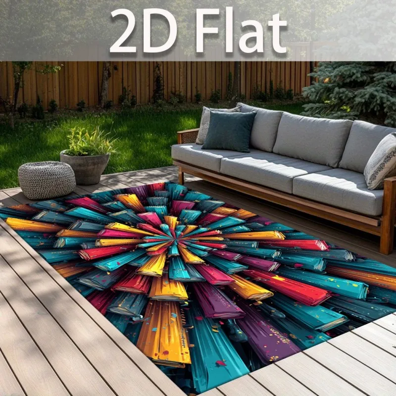 Concentric Rings Rug Abstract Retro Green Printed Home Carpet Soft Non-Slip Flannel Floor Mat Geometric Decor