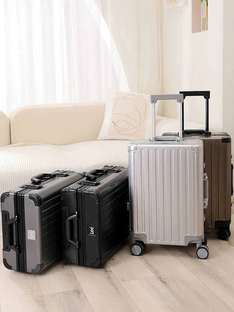 All-aluminum-magnesium alloy suitcase: women's 24-inch aluminum-framed swivel trolley case, men's 20-inch boarding travel metal