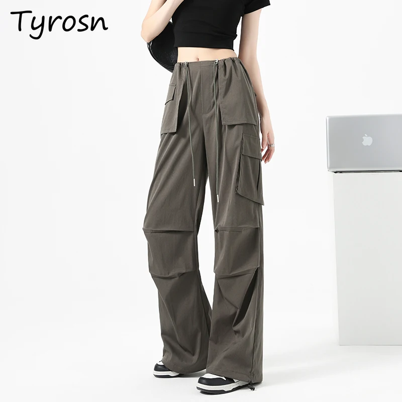 

Cargo Pants Women Summer New Thin Trendy Casual American Quick-drying High Waist Packet Lace Up Solid Sporty Streetwear Daily