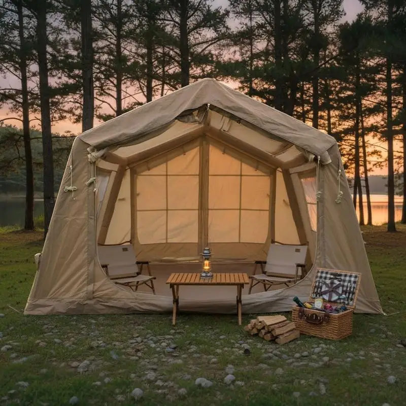 

Inflatable Camping Tent 8m² with Hand Pump, Easy Setup 4-Season Waterproof Air Glamping Tent for 4-8 Adults