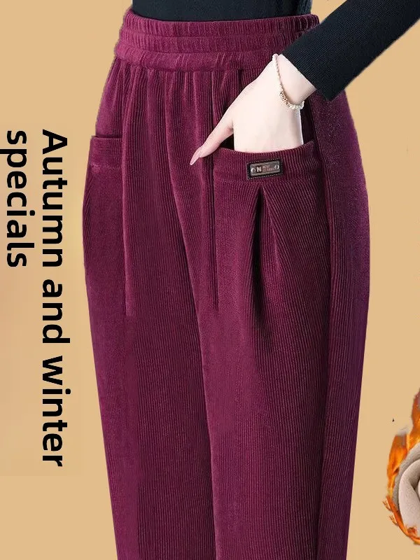 

Thiened Fce, утягивающие теплые прямые шаровары с высокой талией, повседневные брюки для мам, женские большие размеры из полиэфирного волокна