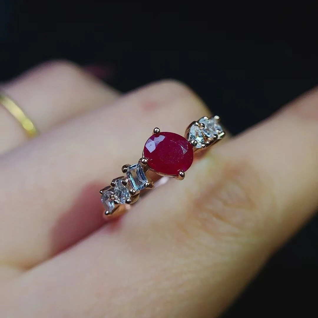 KJJEAXCMY Fine Jewelry Natural Ruby Women's Ring S925 Silver Electroplating Process Inlaid Full Brilliance Support Testing