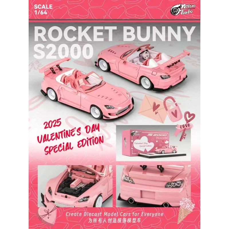 PreSale MT 1:64 Pandem S2000 S2K Metallic Pink Valentine's Day Special Diecast Diorama Car Model Toys MicroTurbo