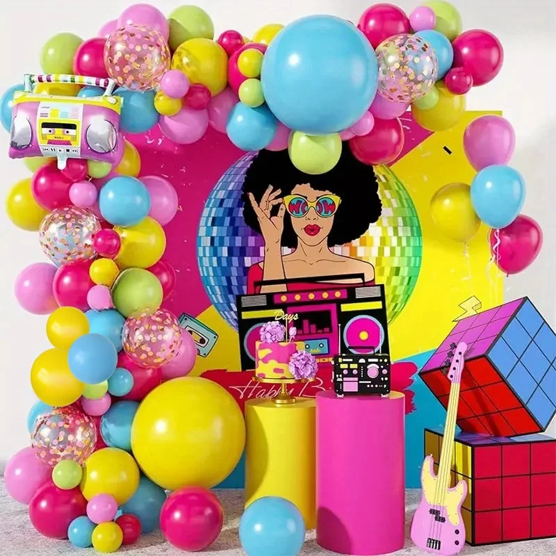 

110 шт. Ретро 1980S Дискотека тема радио шар фотоэлемент для рок тема День рождения Юбилей Набор для арки фотография Фон Декор сцена макет воздушный шар набор