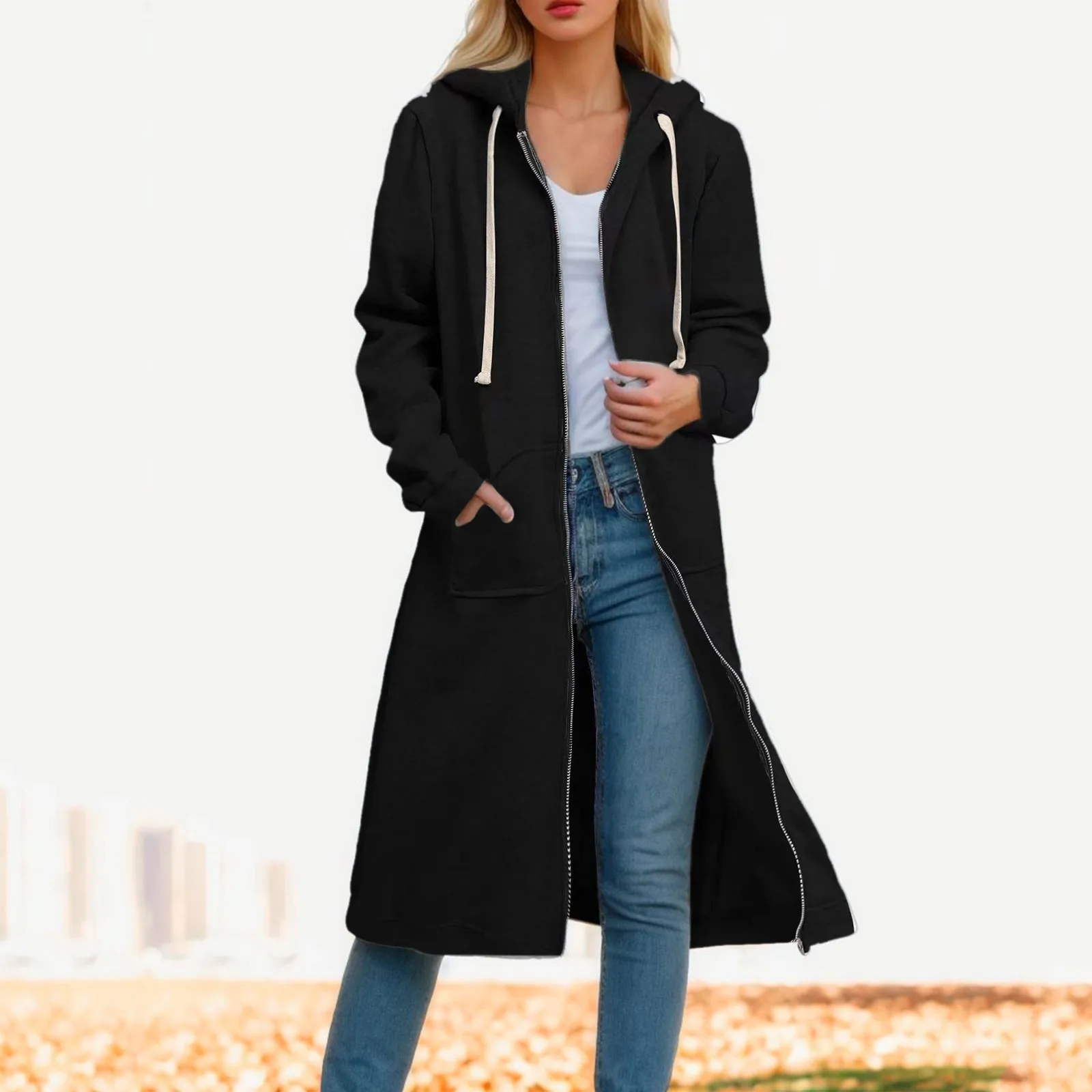 

Women'S Loose Zippered Coat Long Cardigan Sweatershirt Jacket Y2k Jogging Hoodie For Female Sportswear Outerwear Sudadera Mujer