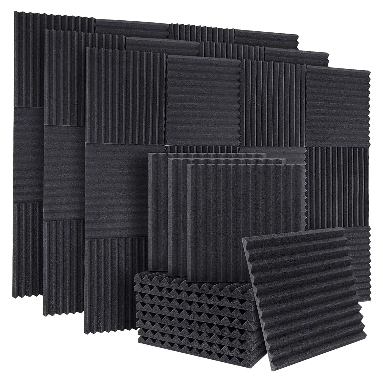 AA97 50Pcs Acoustic Soundproof Foam Sound Absorbing Panels Sound Insulation Panels Wedge for Studio Walls Ceiling,1X12X12Inch
