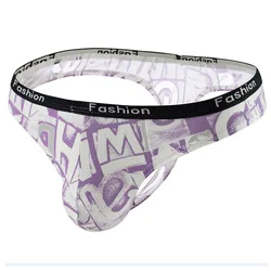 Fashionable men's T-shaped back thong belt with soft letter print U-shaped protrusion youthful pure cotton sexy men's underwear